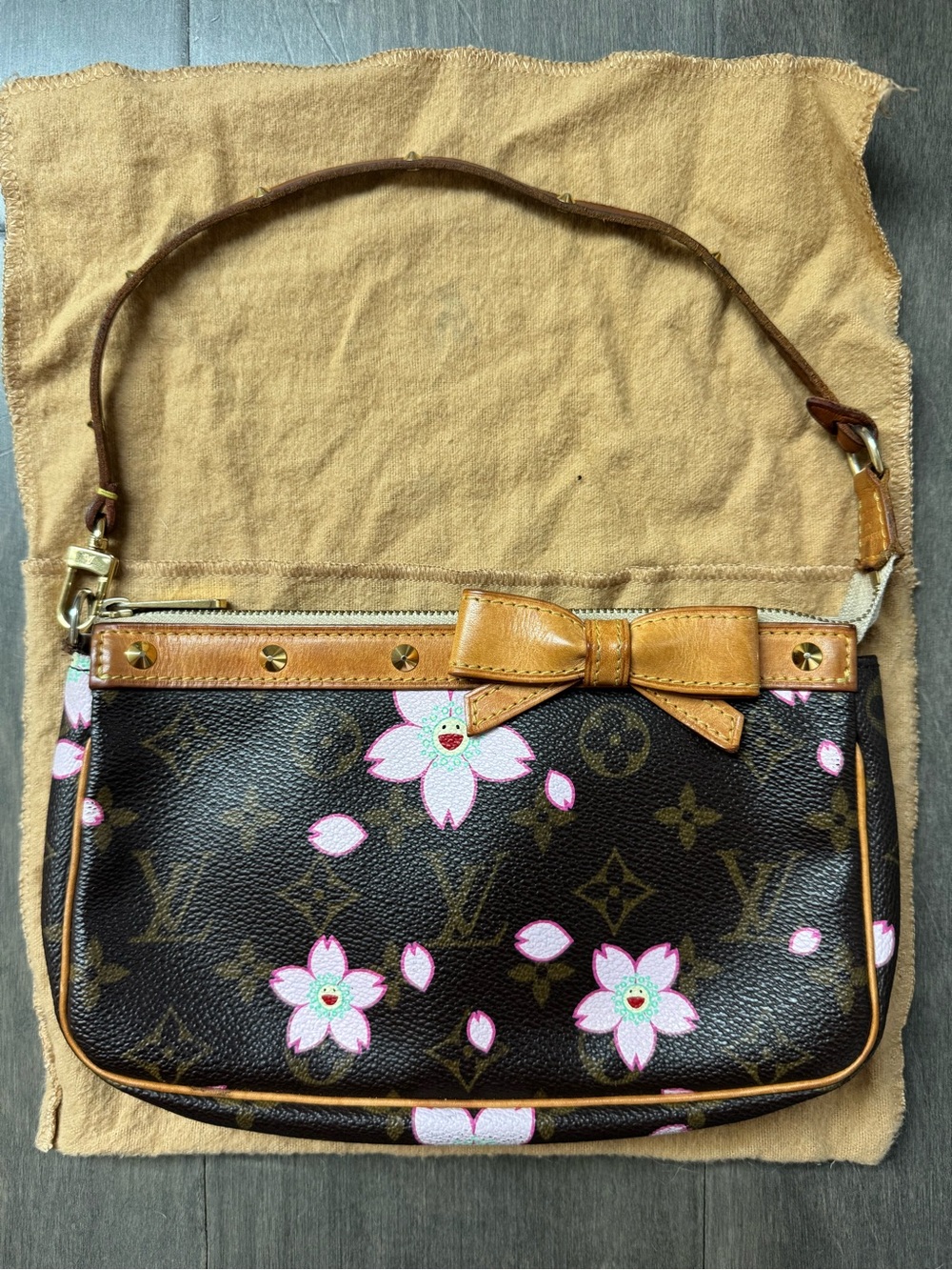 Louis Vuitton Brown Monogram Mini Shoulder Bag with Pink Floral Print - Picture 4 of 6